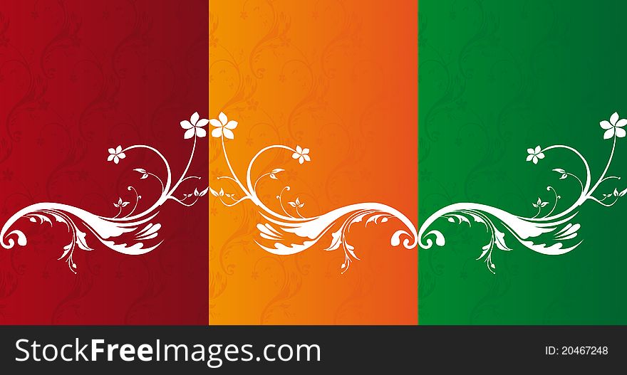 Red, orange, green flowers ornaments background. illustration