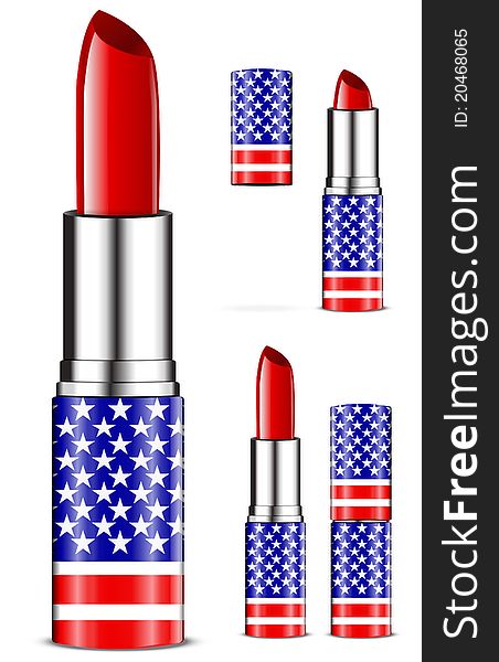 Abstract usa lipsticks isolated on white background