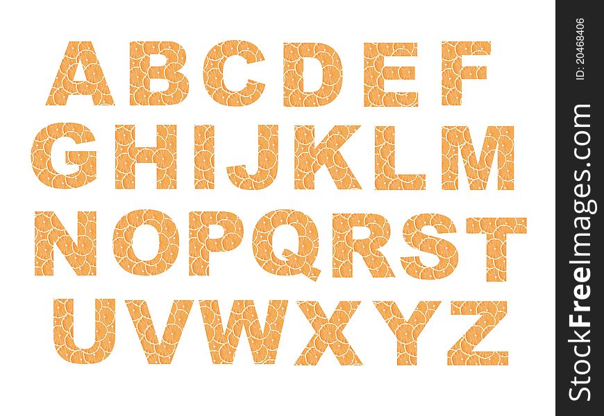 Letter of the alphabet cropped from slices of orange. Letter of the alphabet cropped from slices of orange
