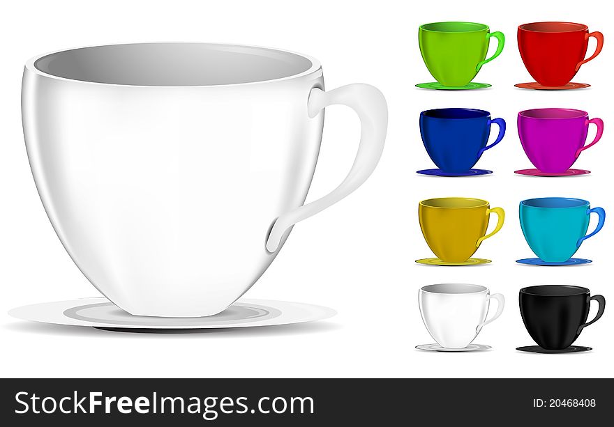 Set of colorful coffee cups isolated on white background