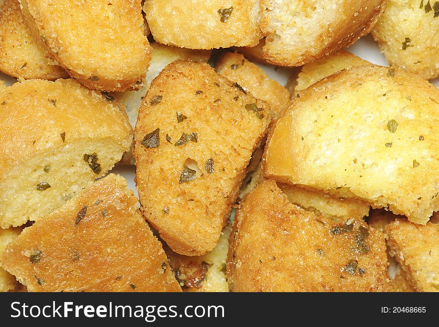 Closeup of details of delicious bread croutons