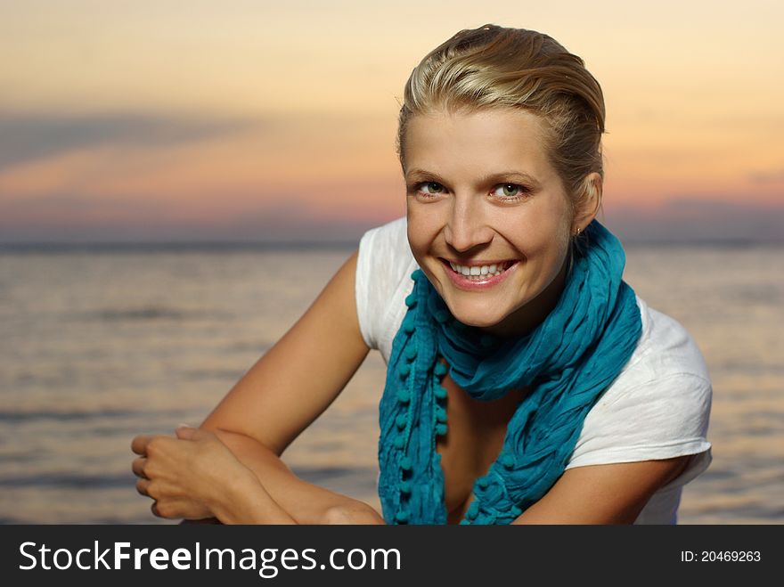 A portrait of beautiful girl at sunset