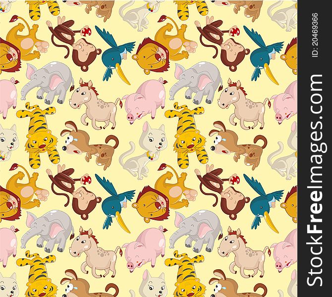 Cartoon animal seamless pattern, drawing