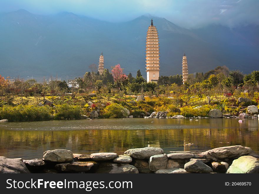 Three Pagodas than 1000 years old, made of white metal with a long history