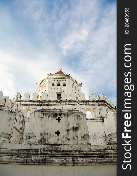 White old Thai style fort near Chao Phraya river in Bangkok. White old Thai style fort near Chao Phraya river in Bangkok