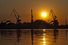 Sunset Cranes Stock Photo Sunset Cranes Stock Photo