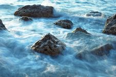 Blue-tonned Stones In Sea Royalty Free Stock Image Blue-tonned Stones In Sea Royalty Free Stock Image