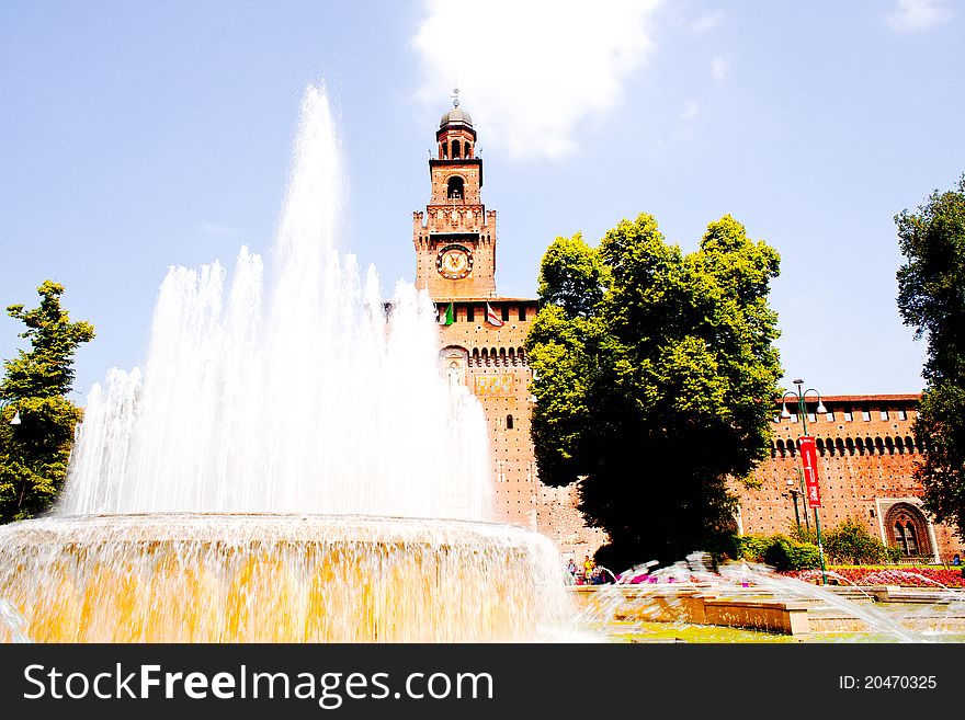 Fountain next to the Sforzesco castle in Milan, Italy. Fountain next to the Sforzesco castle in Milan, Italy