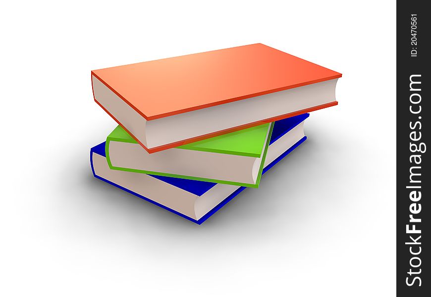 Stack coloured 3D books against white background. Stack coloured 3D books against white background