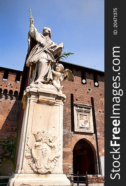 St. John of Nepomuk under the Sforzesco castle in Milan, Italy