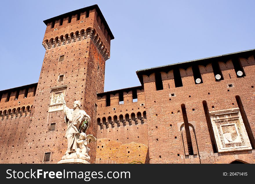 St. John of Nepomuk under the Sforzesco castle in Milan, Italy