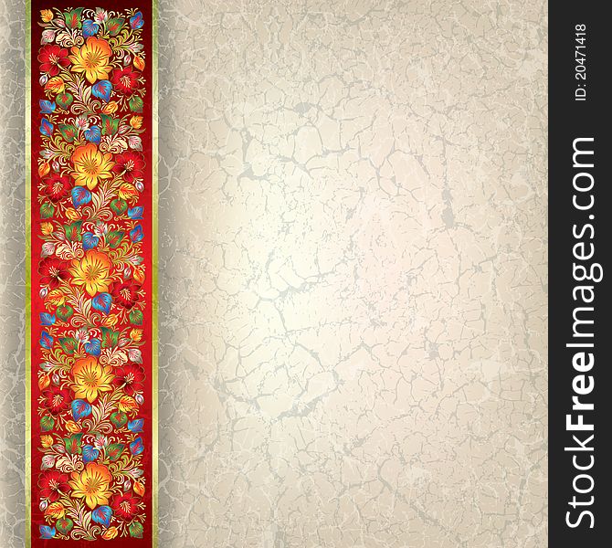 Abstract grunge beige background with color floral ornament. Abstract grunge beige background with color floral ornament