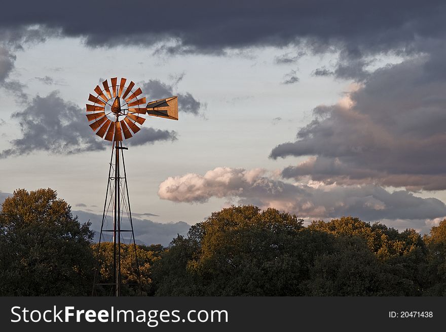 Windmill on a water well in rural areas