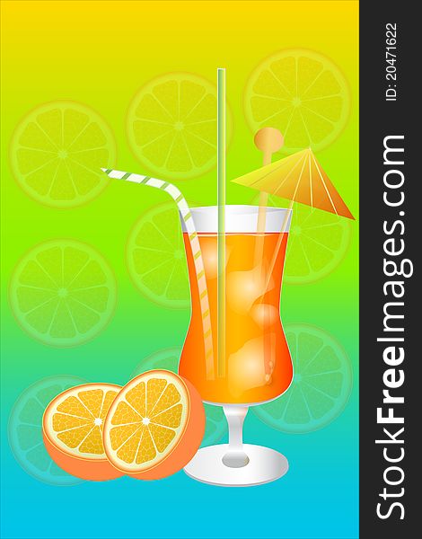 Orange cocktail with ice. Soft drink