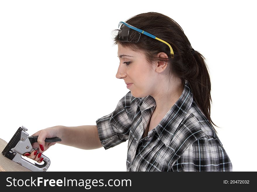 Girl with a staple gun