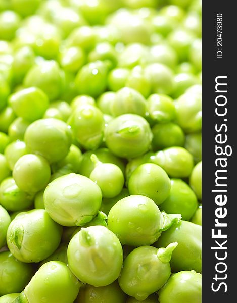 Fresh green peas with waterdrops