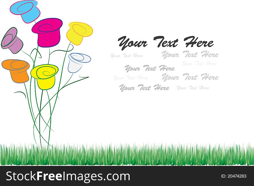 Vector of flower with grass background