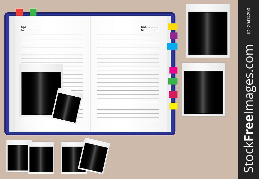 Vector of notebook with photo frame