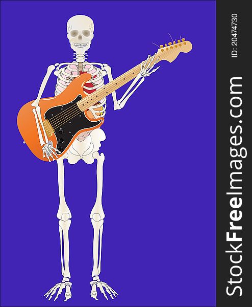 a skeleton of the person with a guitar in hands. a skeleton of the person with a guitar in hands