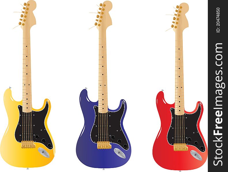 illustration guitar red blue yellow