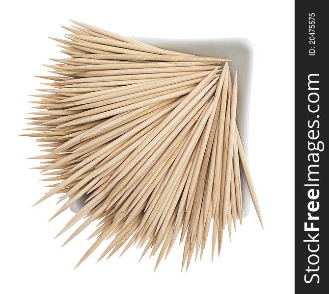 Wooden toothpicks on a white