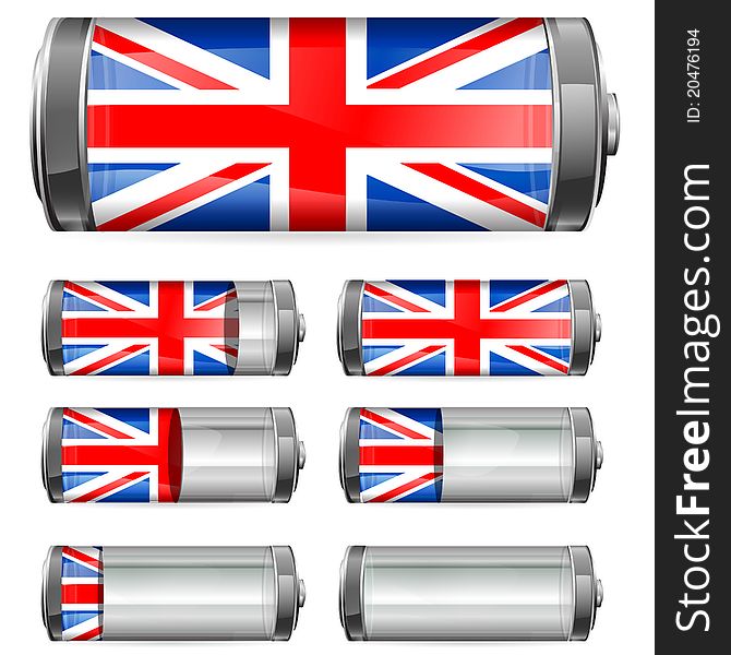 Abstract uk battery with different levels of charging