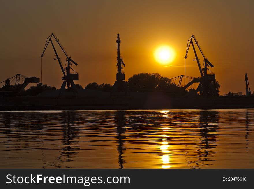 Nice and clear shot of some cranes in a sunset. Nice and clear shot of some cranes in a sunset.