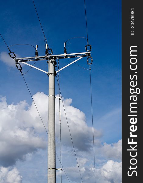 High voltage electric pole was photographed after the downpour. High voltage electric pole was photographed after the downpour