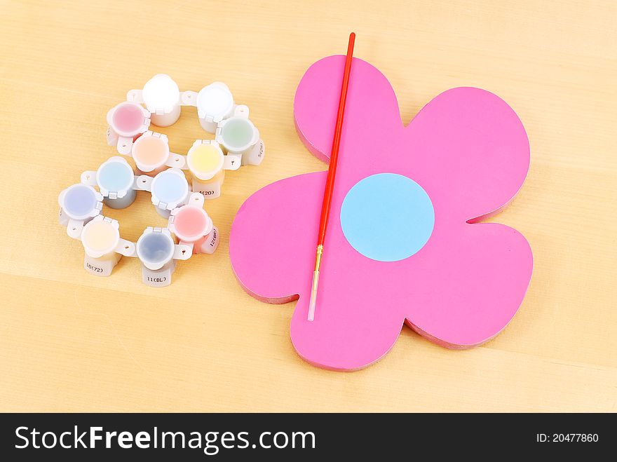 Pink Flower Painting Craft With Paint And Brush
