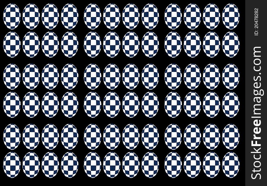 Eggs forms chessboard transformation on black background