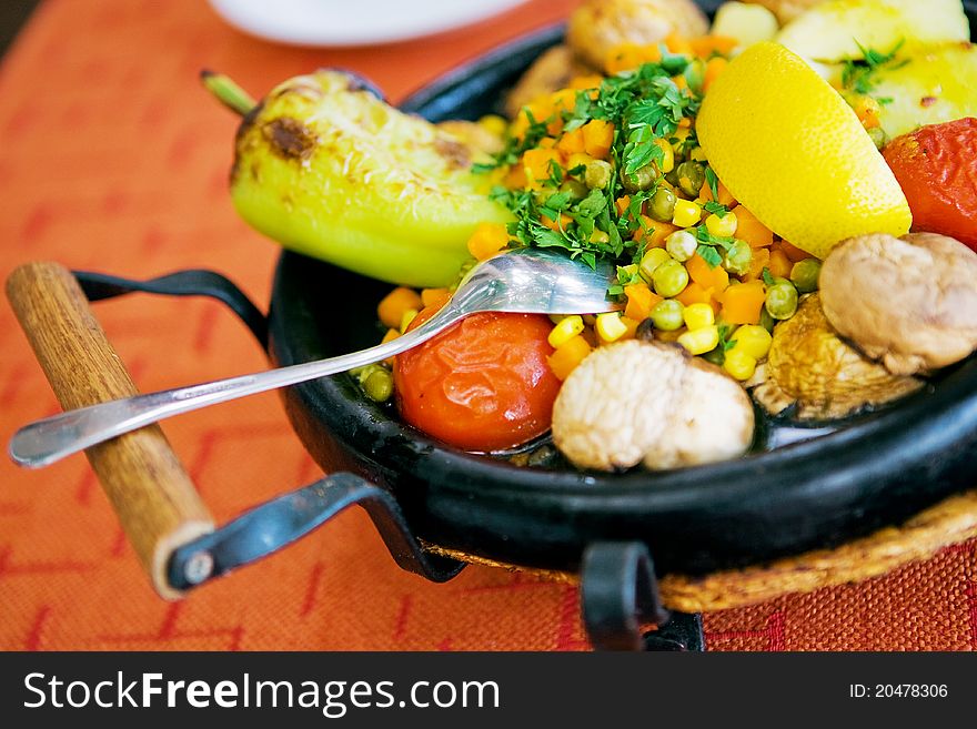 Steamed vegetables in a pan. Steamed vegetables in a pan