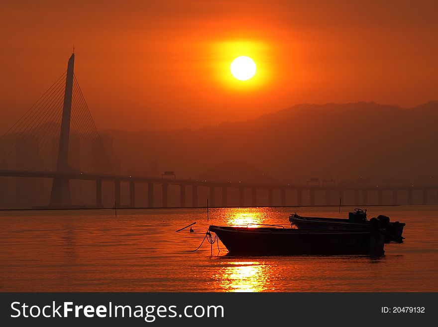 Sunset In Hong Kong Along The Coast