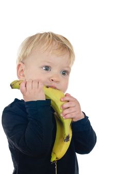 Little Boy With Banana Stock Photo