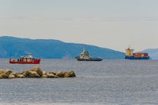 Three Ships Near Port Stock Photography Three Ships Near Port Stock Photography