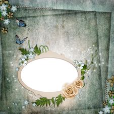 Frame For Photo With Roses, Leaf And Butterfly Stock Photos