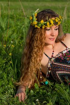 Very Beautiful Girl In The Wreaths Of Flowers Royalty Free Stock Images
