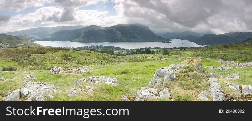 Panorama of Ullswater as seen from Park Brow in the Lake District, England. Panorama of Ullswater as seen from Park Brow in the Lake District, England