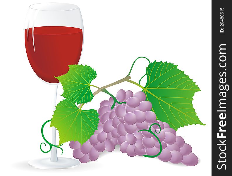 Pink grape and crystal of red wine. Pink grape and crystal of red wine