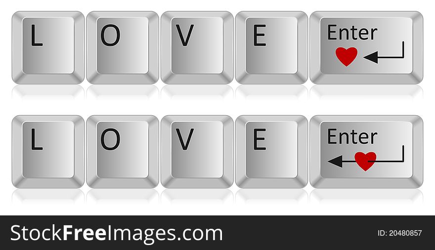 Love word on computer key in