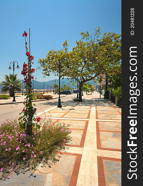 Streets of Nea Vrasna, Greece, summer season july 2011.