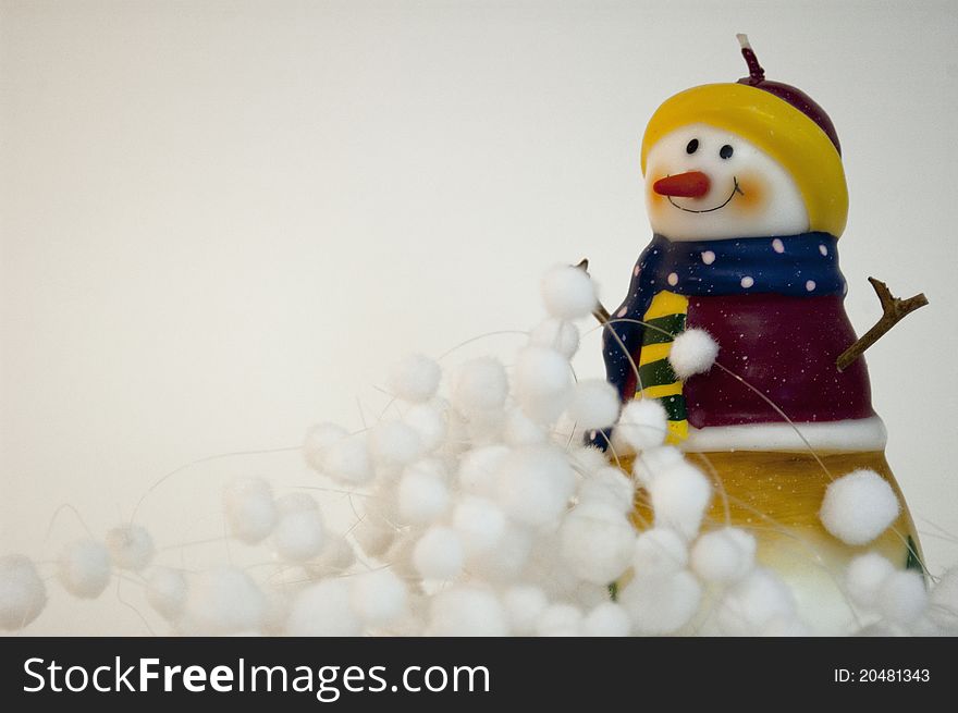 Christmas snowman candle and snow decoration