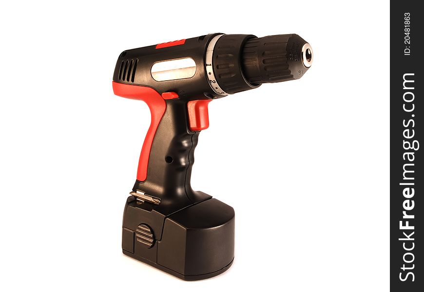 Cordless rechargeable electric drill on white background. Cordless rechargeable electric drill on white background.