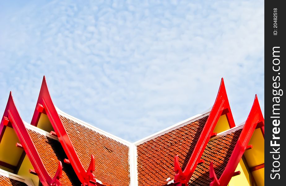 Roof of pavilion with sky background at Hua Hin train station