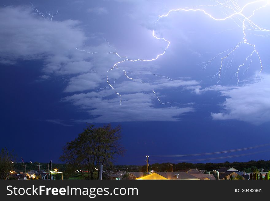 Cloud to cloud lightning in a spring storm. Cloud to cloud lightning in a spring storm