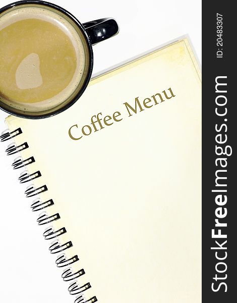 Coffee Menu and cup on white background