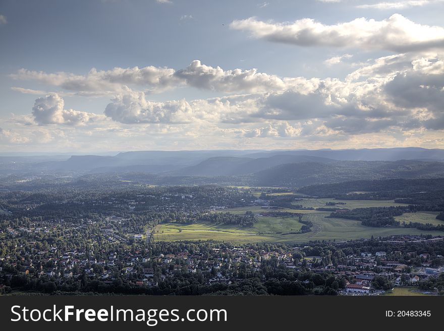 View to Norwegian landscape from Holmenkollen in Oslo (HDR). View to Norwegian landscape from Holmenkollen in Oslo (HDR).