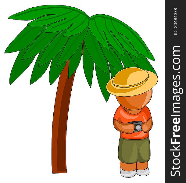Illustration of tourist with camera and palm tree on a white background. Illustration of tourist with camera and palm tree on a white background.