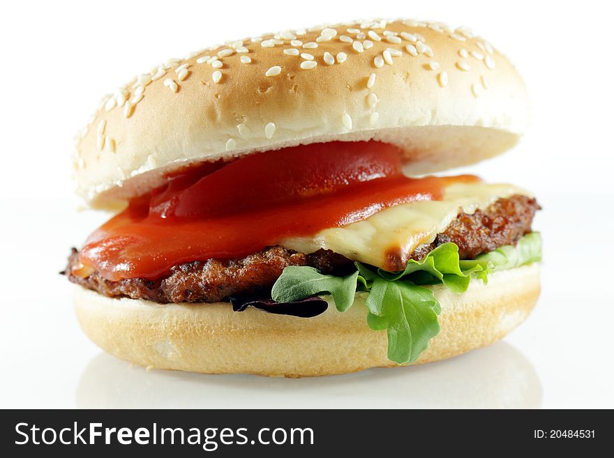 Tasty Cheeseburger on white background