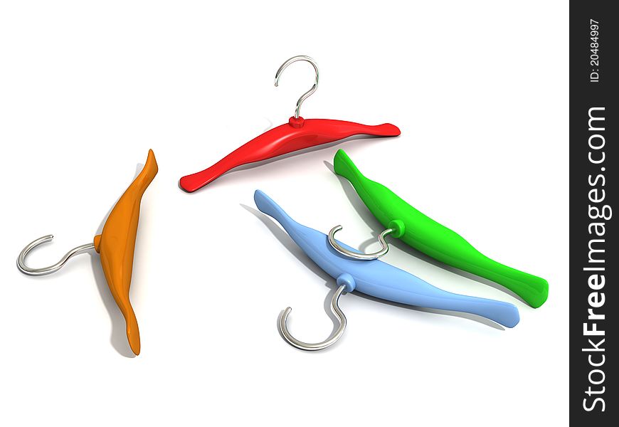 Set Of Colorful Hangers On White Surface