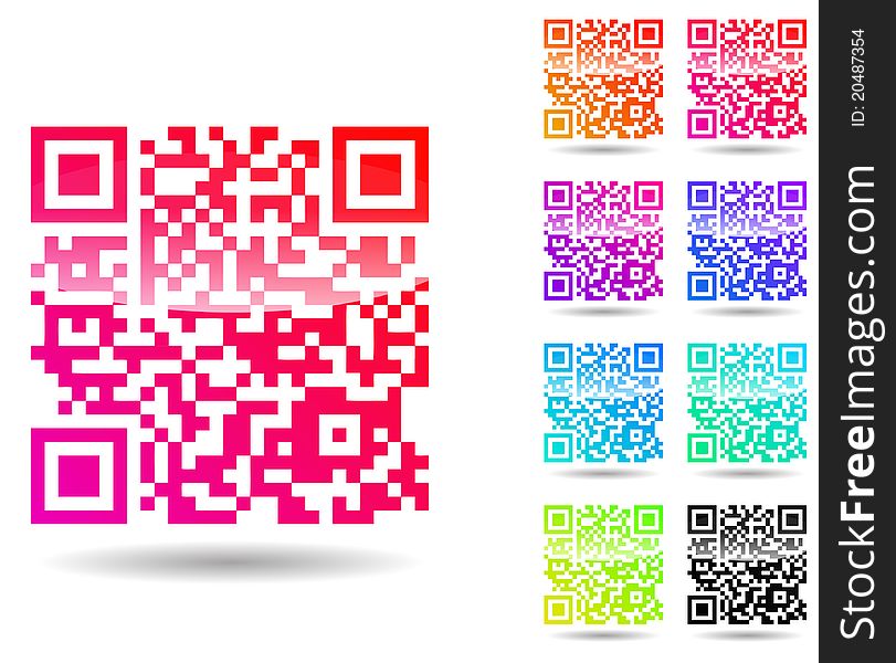 Set of colorful qr code isolated on white background